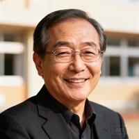 一位五十岁左右的中学校长，戴着眼镜，面带微笑，穿着深色西装