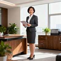 一位四十岁的女性企业工会负责人，短发干练，穿着职业装